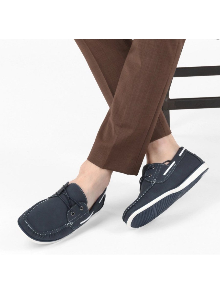 Chaussures bateau lacet blanc bleu marine