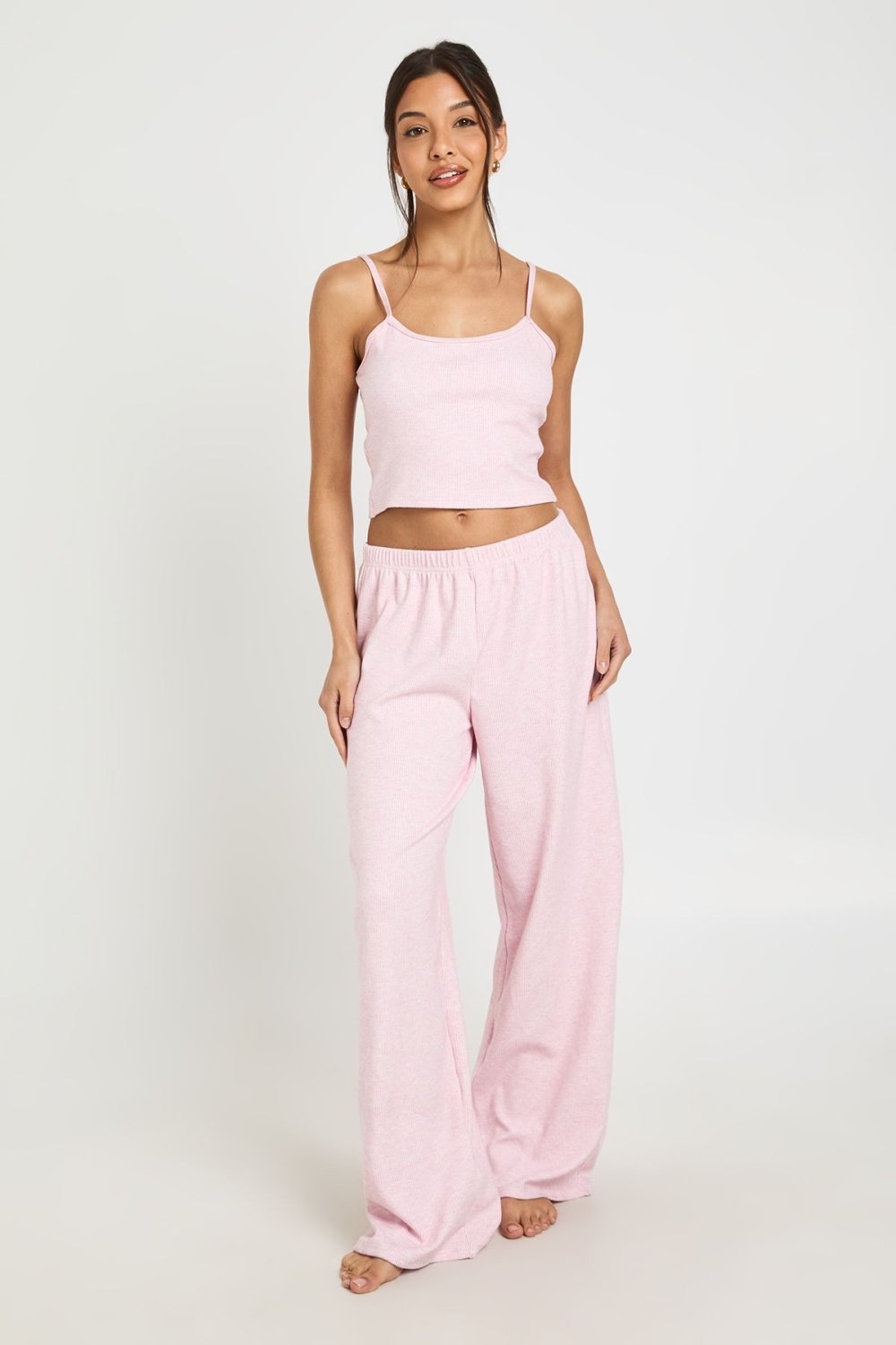 Pyjama caraco et pantalon côtelé rose pâle