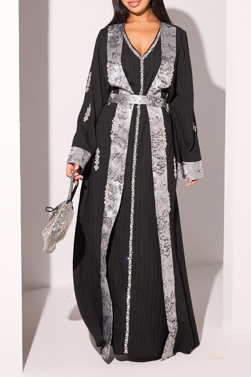 Abaya sans manches et kimono gaufré noir