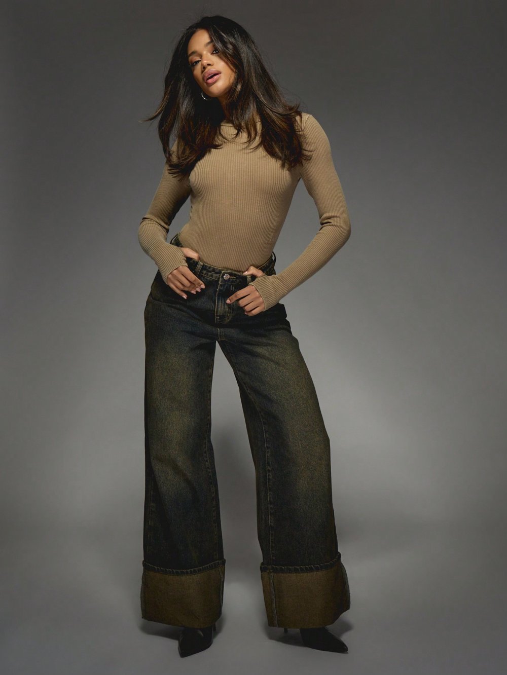 Jean large taille basse b revers k7li