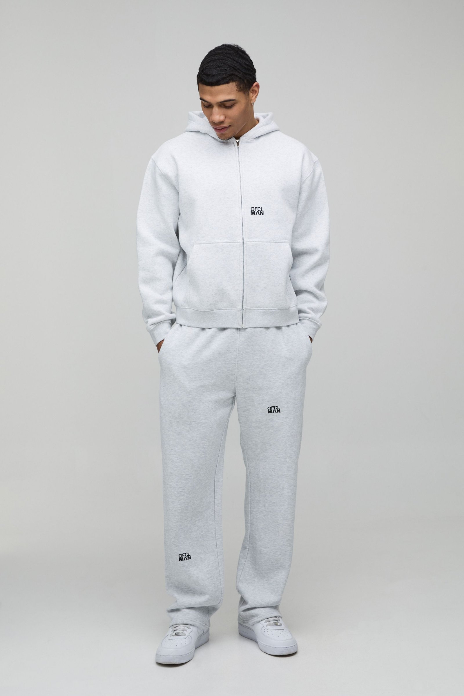Ensemble De Survêtement À Capuche Zippé Avec Logo Graphique Coupe Ample Oversize