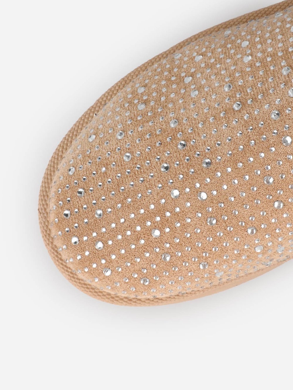 Taupe lined platform boots with rhinestones