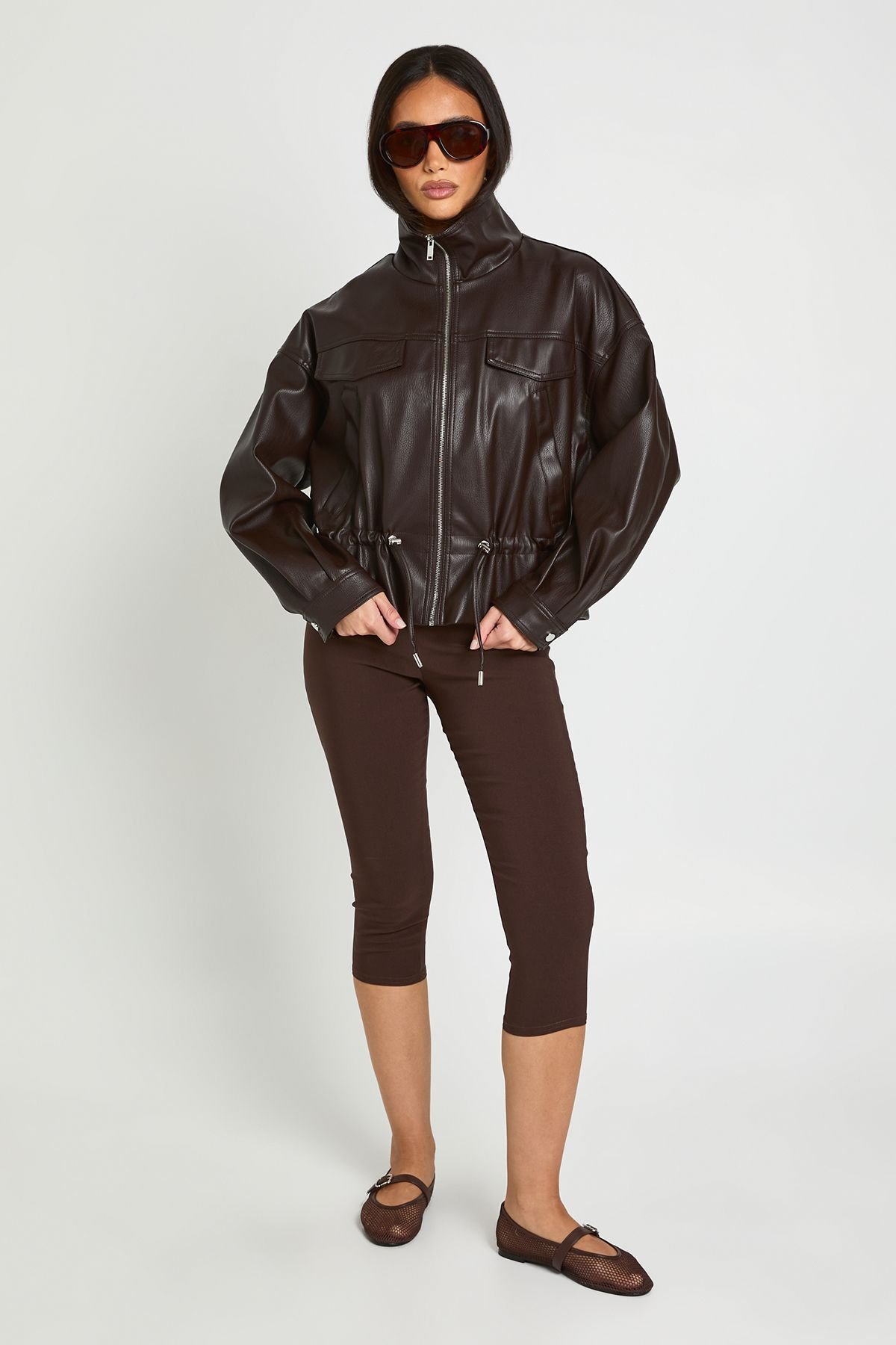 Veste b similicuir b col montant w khsar mchdoud