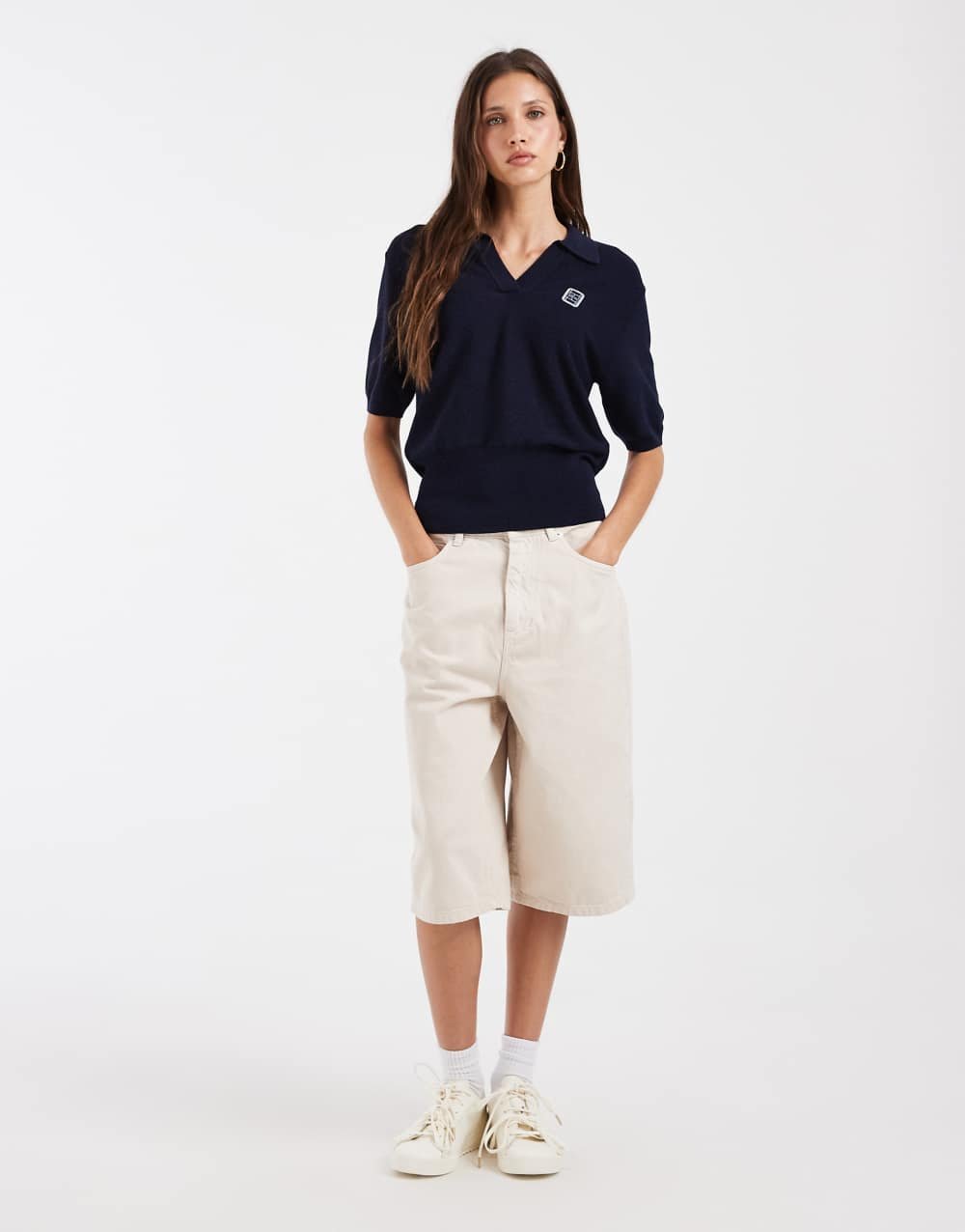 Polo en maille col V bleu marine