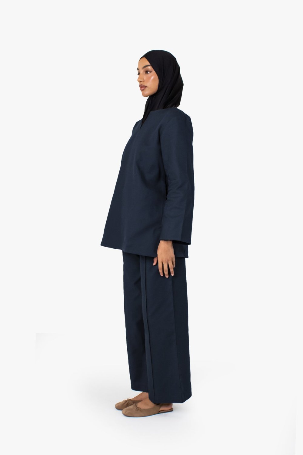 Split-neck cotton top - Navy