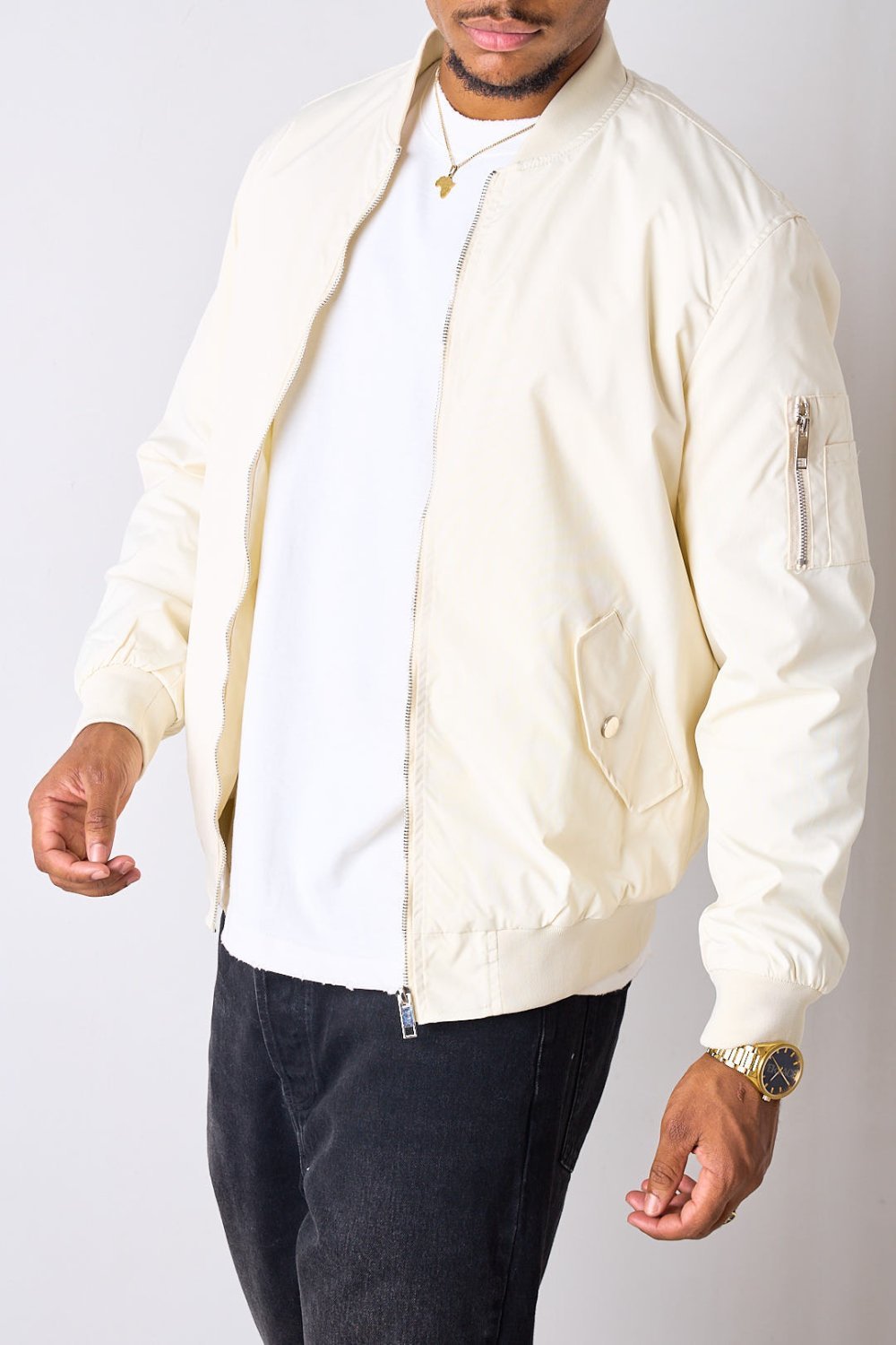 Off-white short transitional bomber jacket