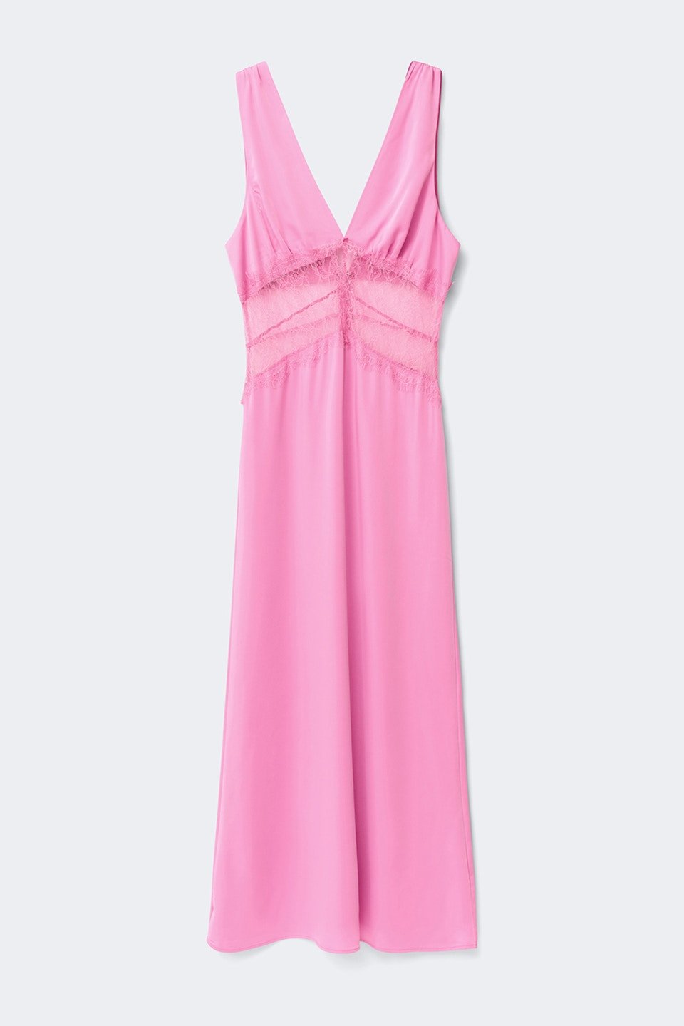 Robe longue en satin et dentelle sans manches