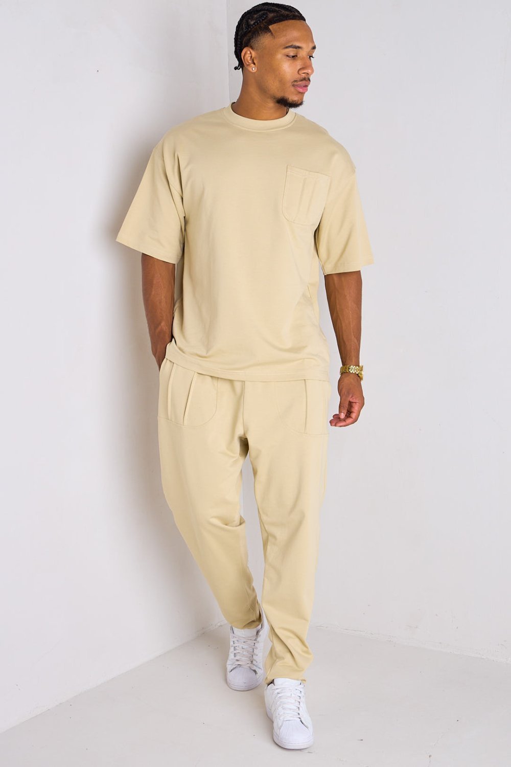 Beige oversized t-shirt and trousers set