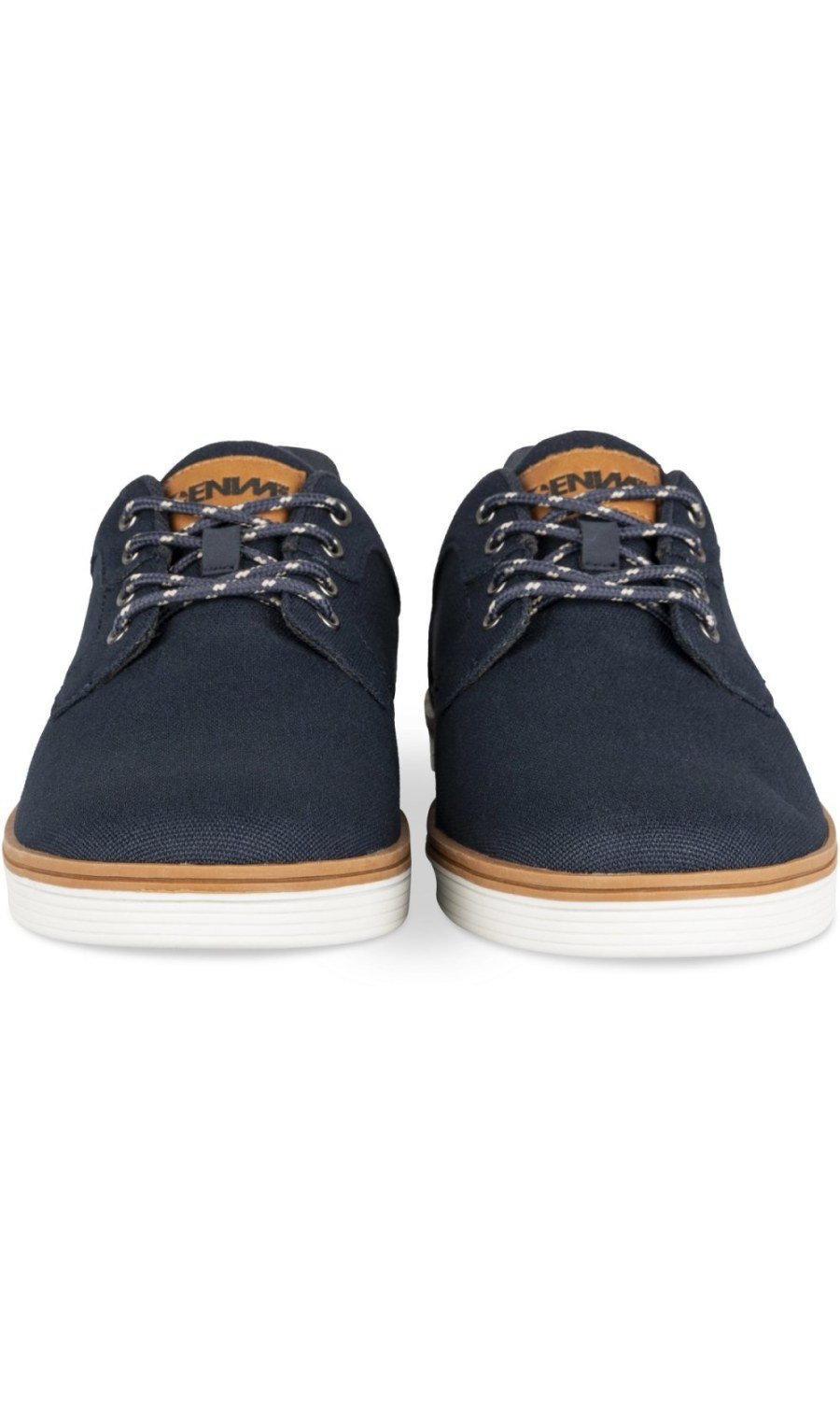 Navy casual trainers, tan sole stripe