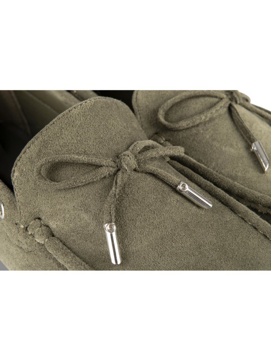 Khaki suede-effect bow loafers