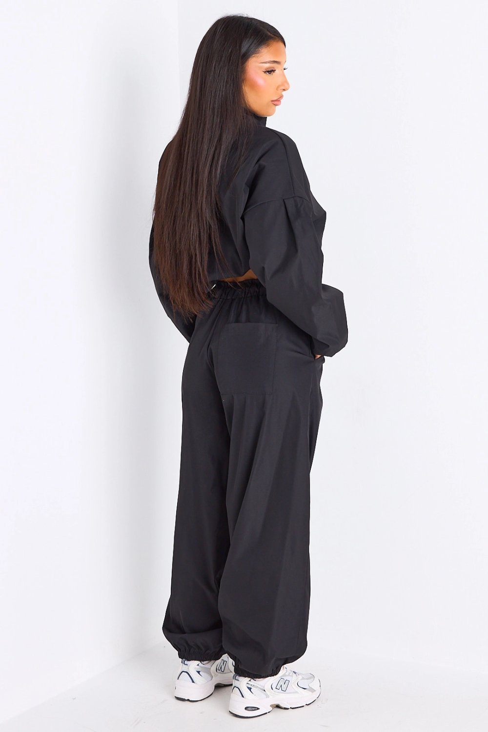 Black zip-up jacket and trouser set