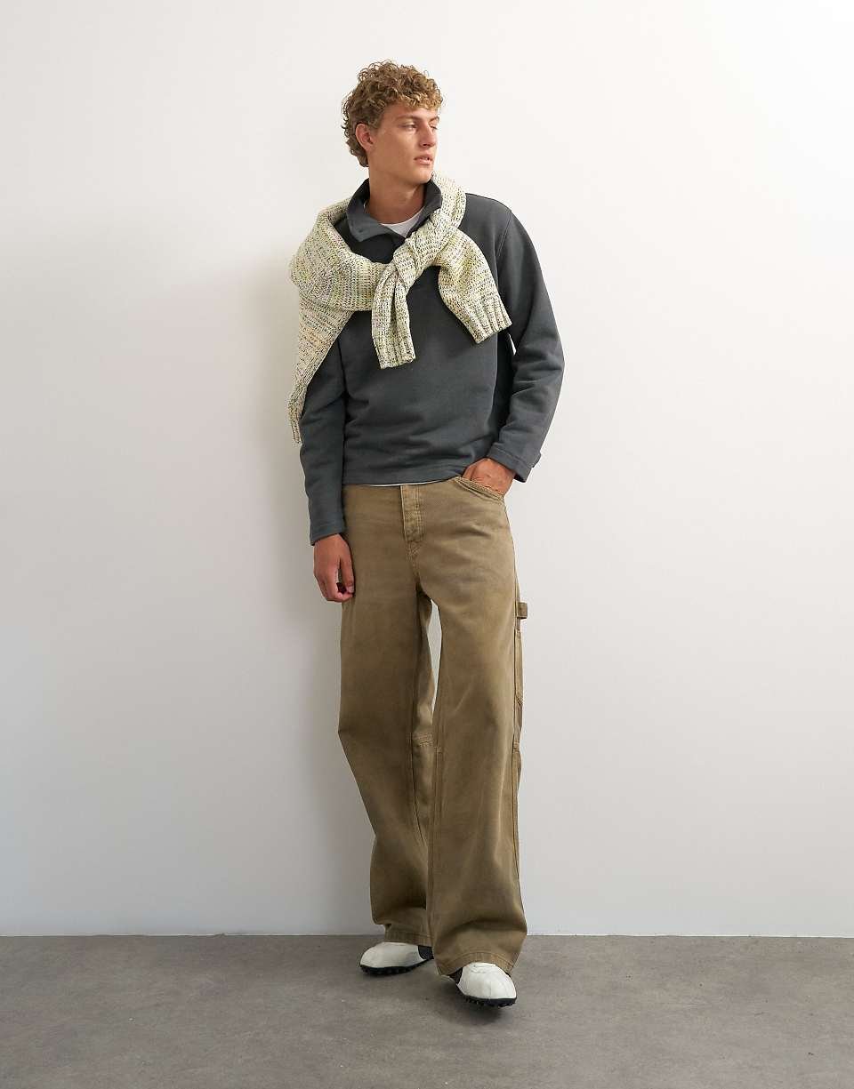 Regular-fit funnel-neck sweatshirt in washed black