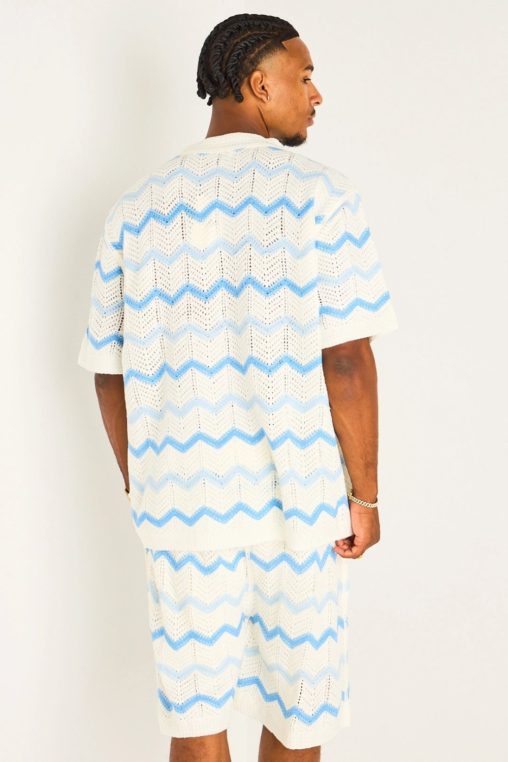 Ensemble chemise w short crochet géométrique bleu