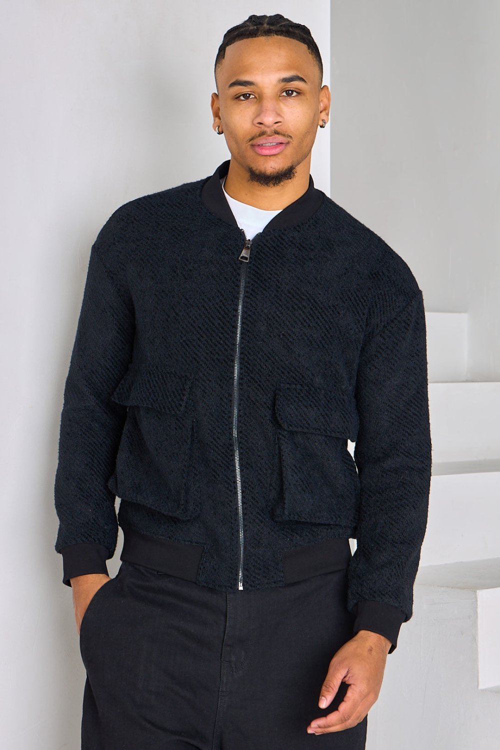 Sweat zippé chiné noir