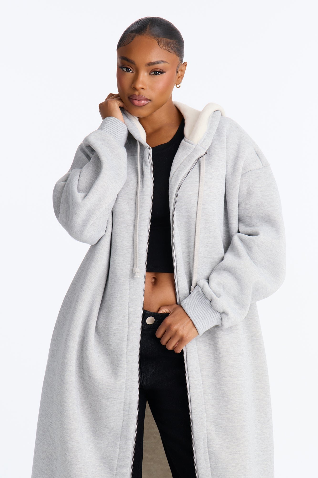 Fleece Hooded Long Jacket