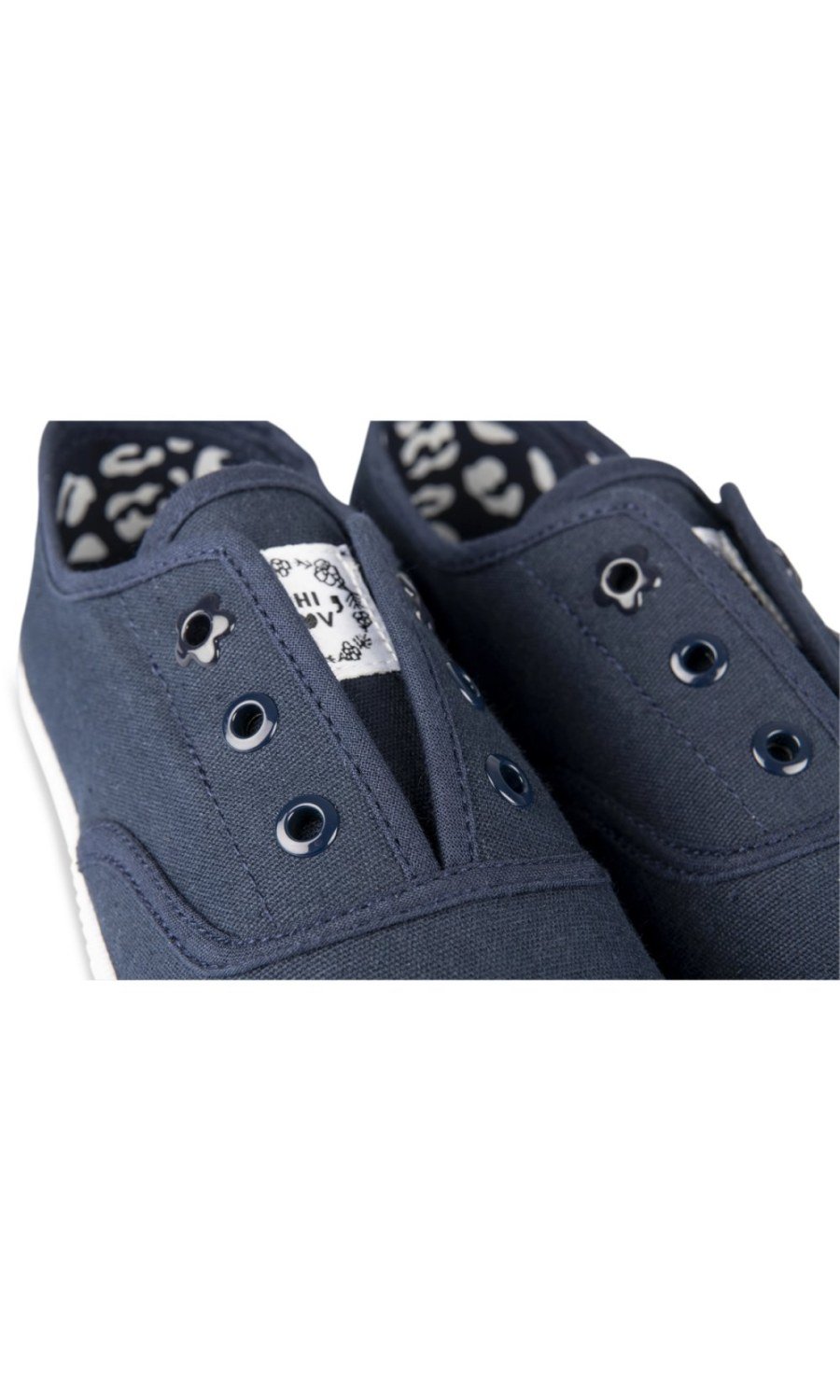 Navy laceless canvas plimsolls