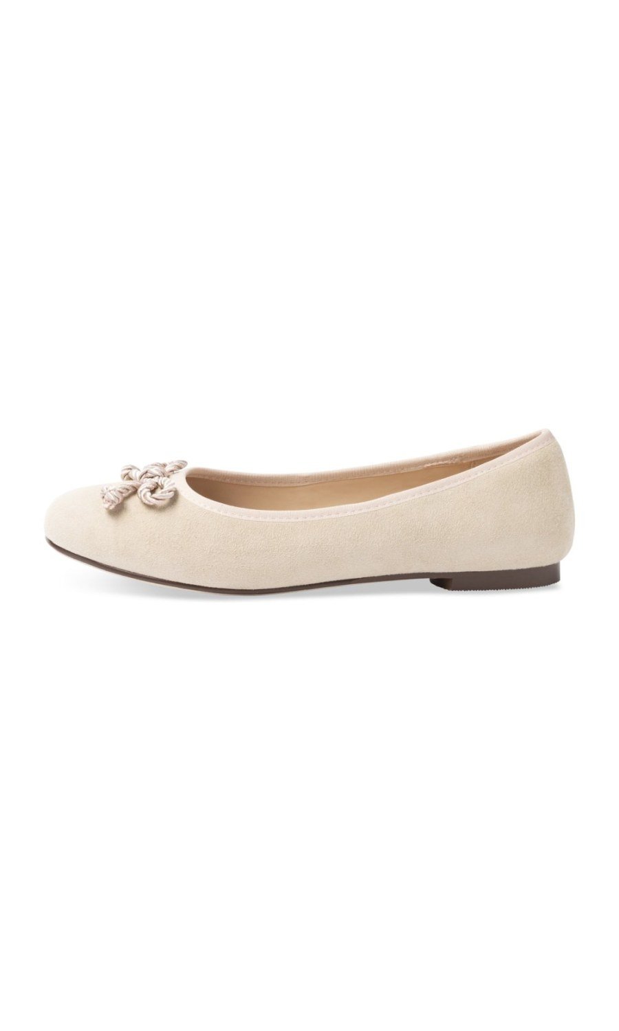 Pale pink faux suede ballerinas, cord bow
