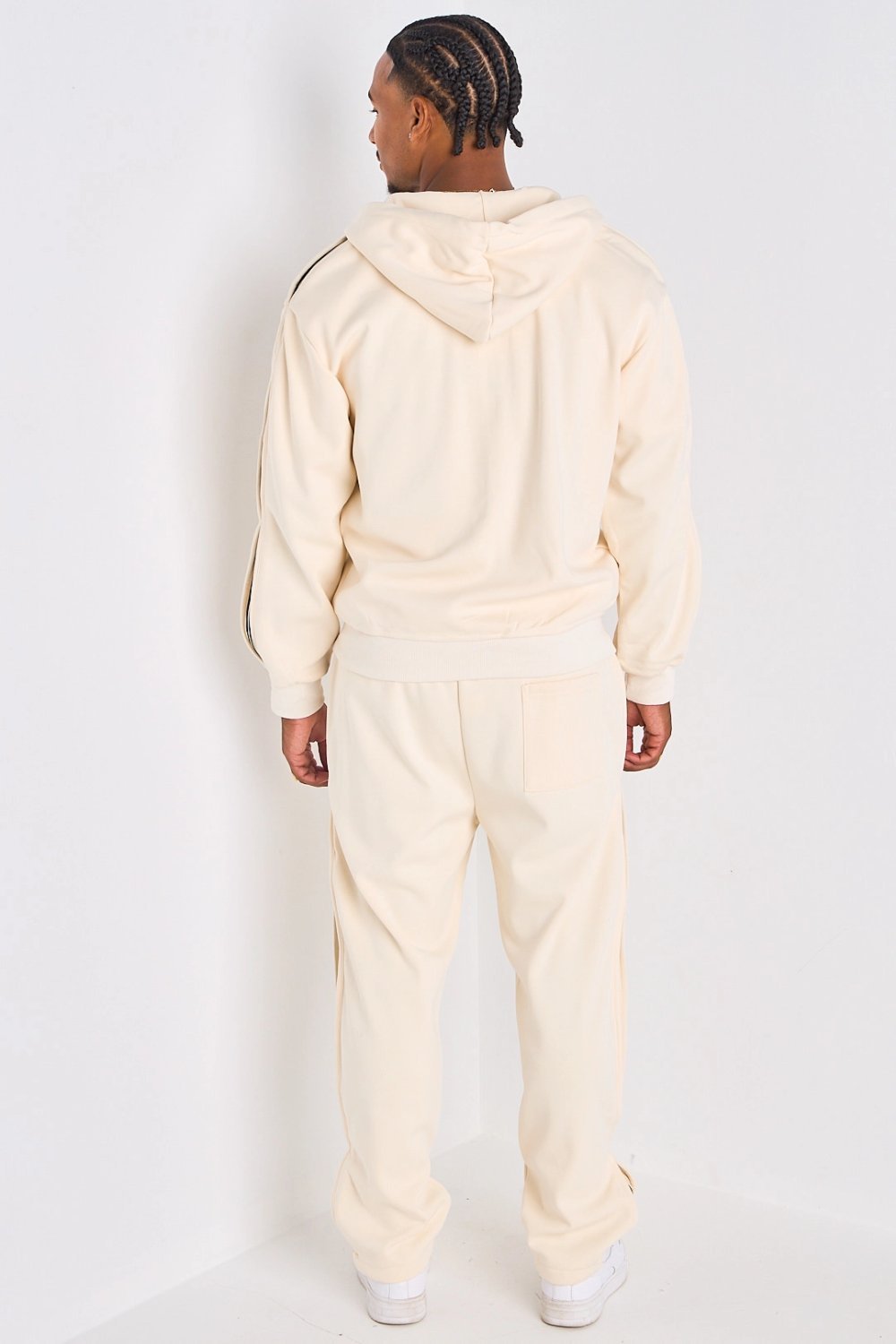 Beige hooded tracksuit with stripes