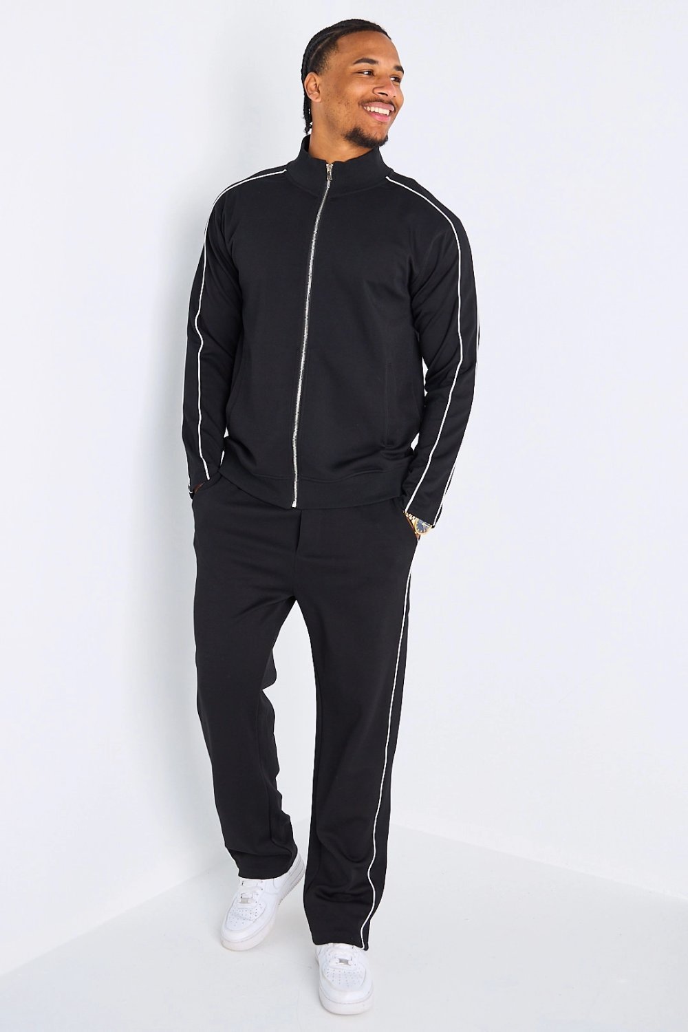 Black tracksuit with side stripes
