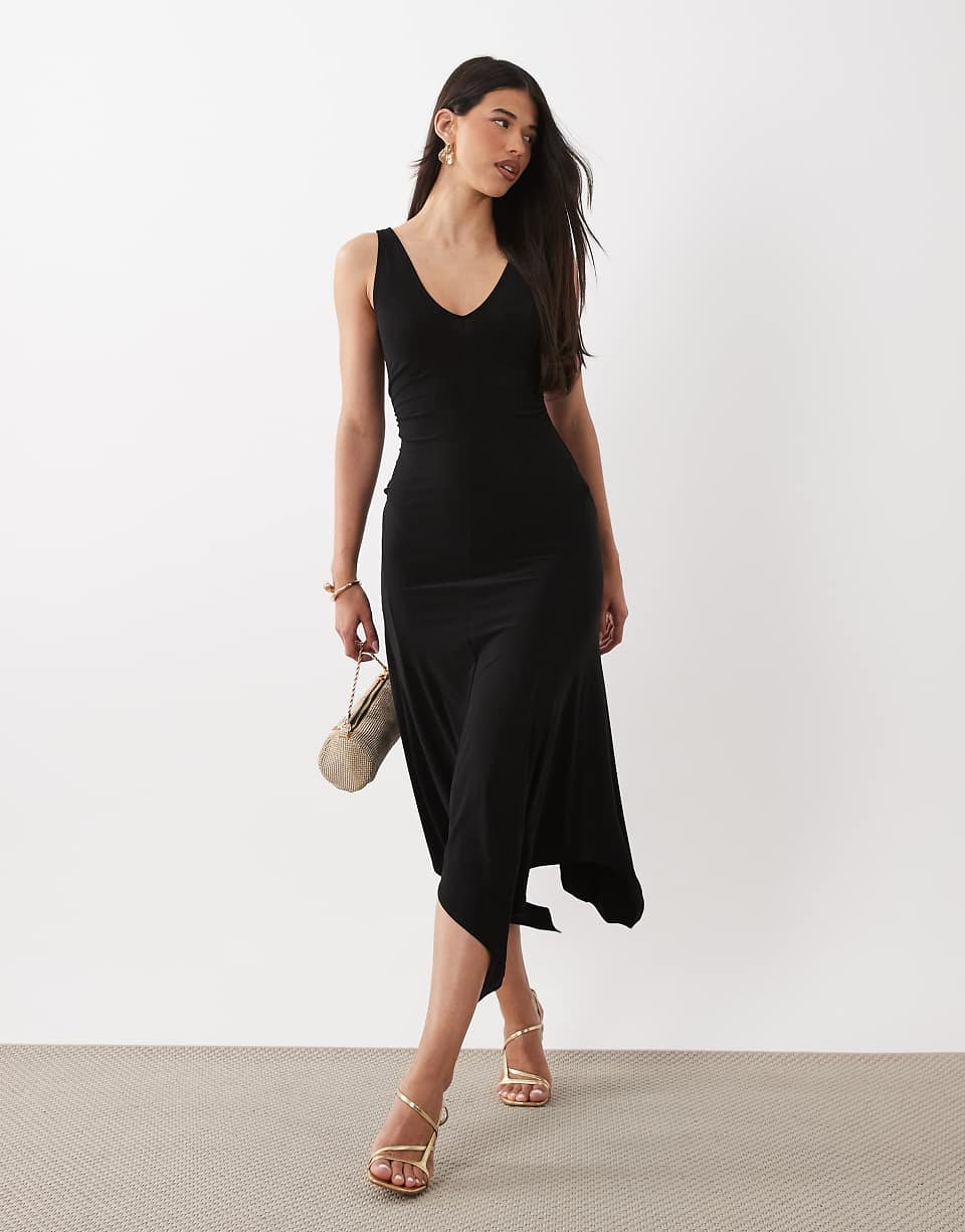 Robe midi rtba près du corps b col V w ourlet en pointe - K7al