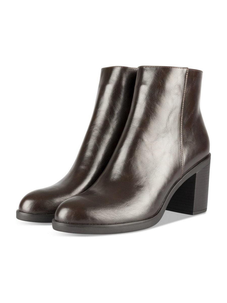Bottines talon bloc zippées marron