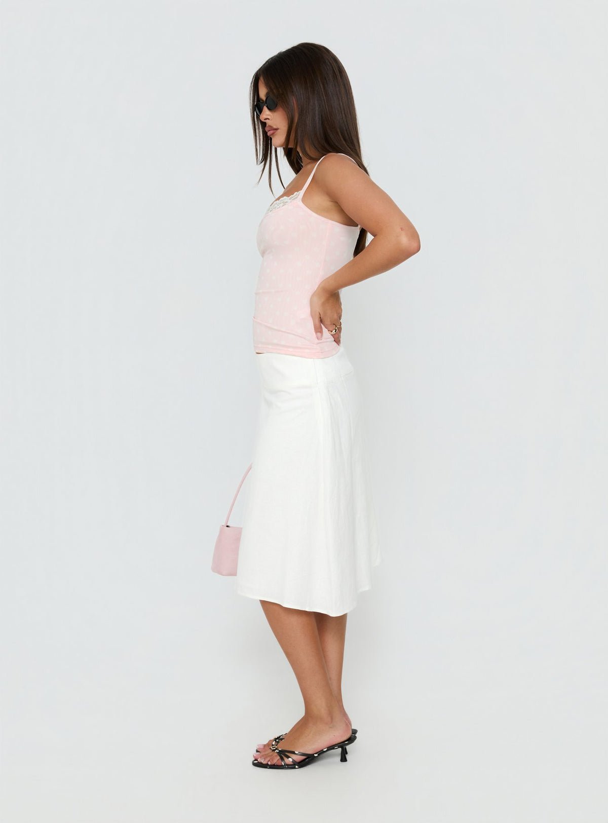 Jupe mi-longue lin b ceinture 3rida