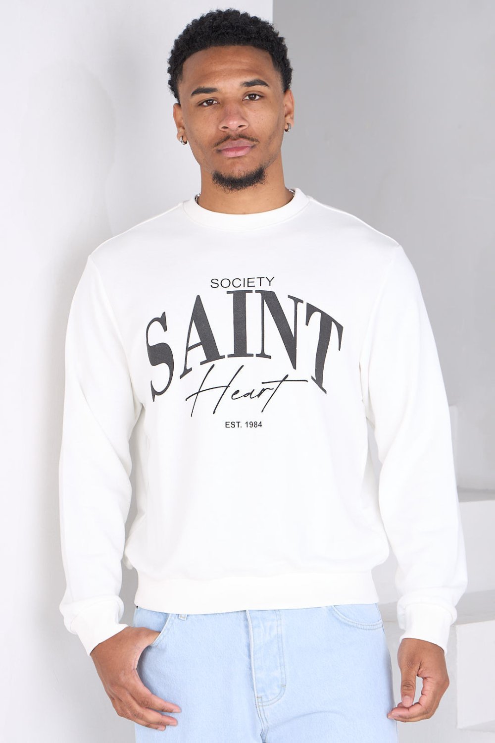 Sweat imprimé col rond écru