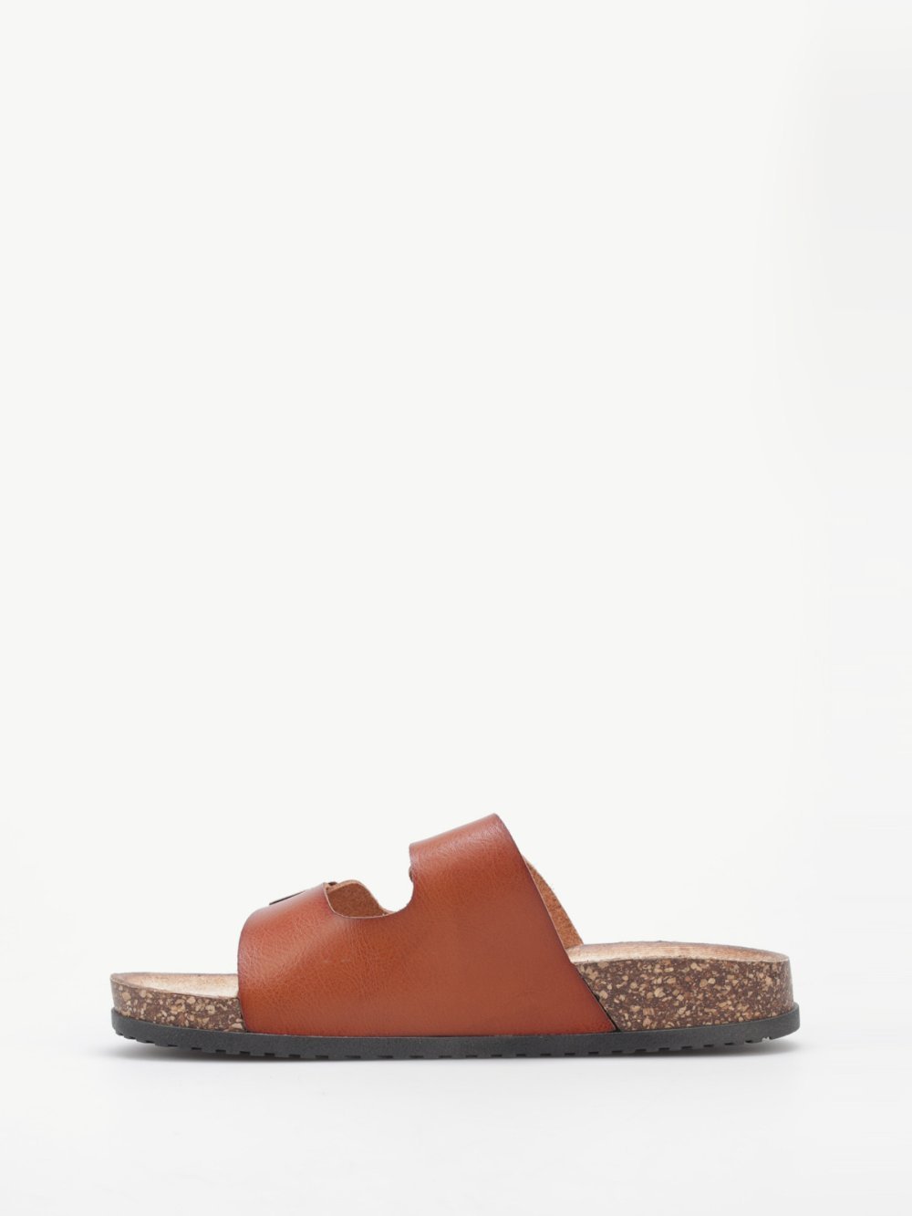 Camel faux leather double-strap cork mules
