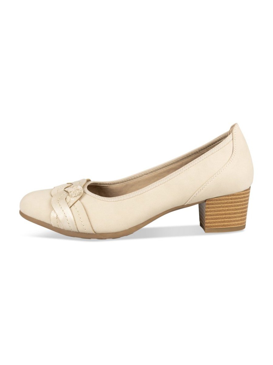 Beige block-heel pumps with gold detail