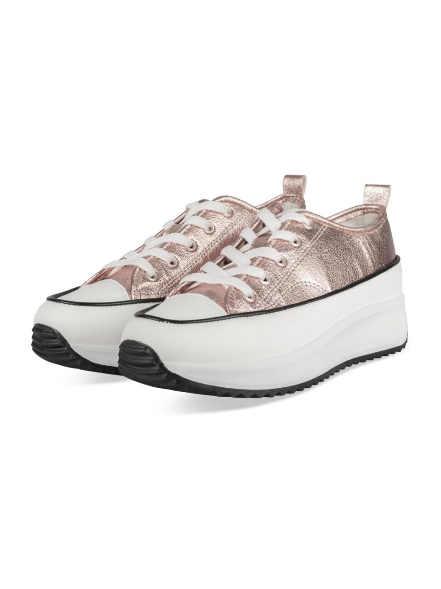 Pale pink metallic platform sneakers