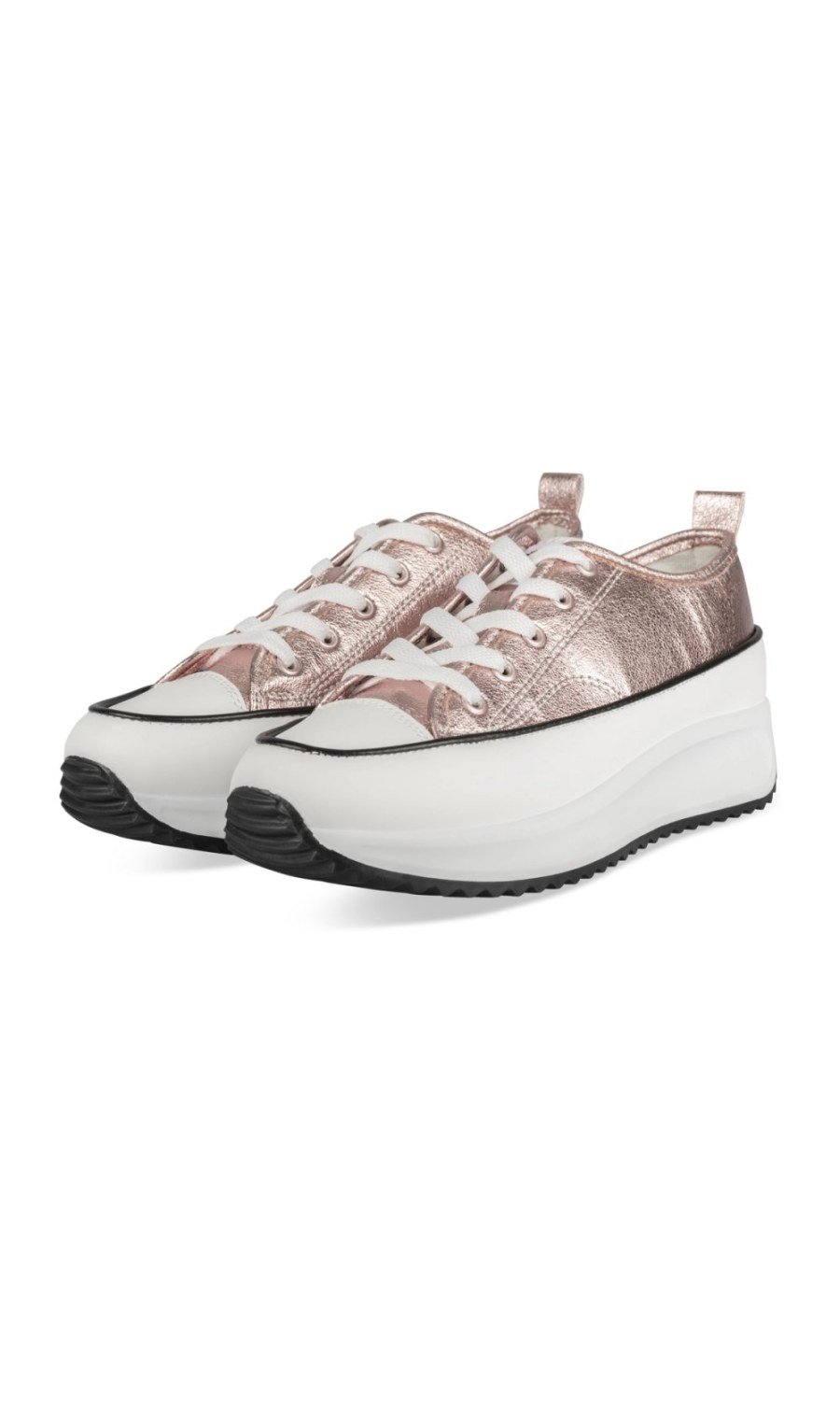Pale pink metallic platform sneakers