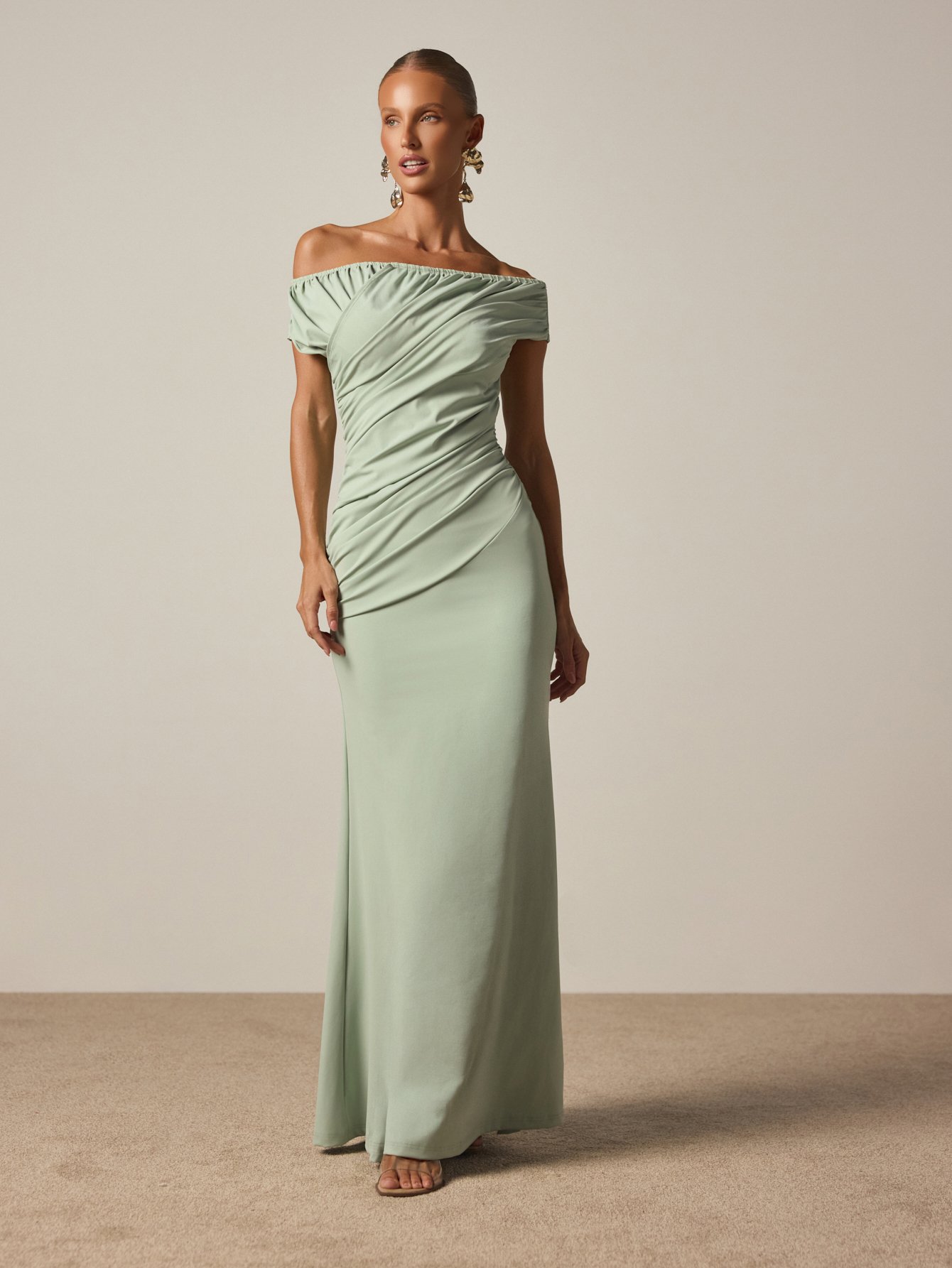 Robe De Soirée Sirène Froncée À Épaules Dénudées