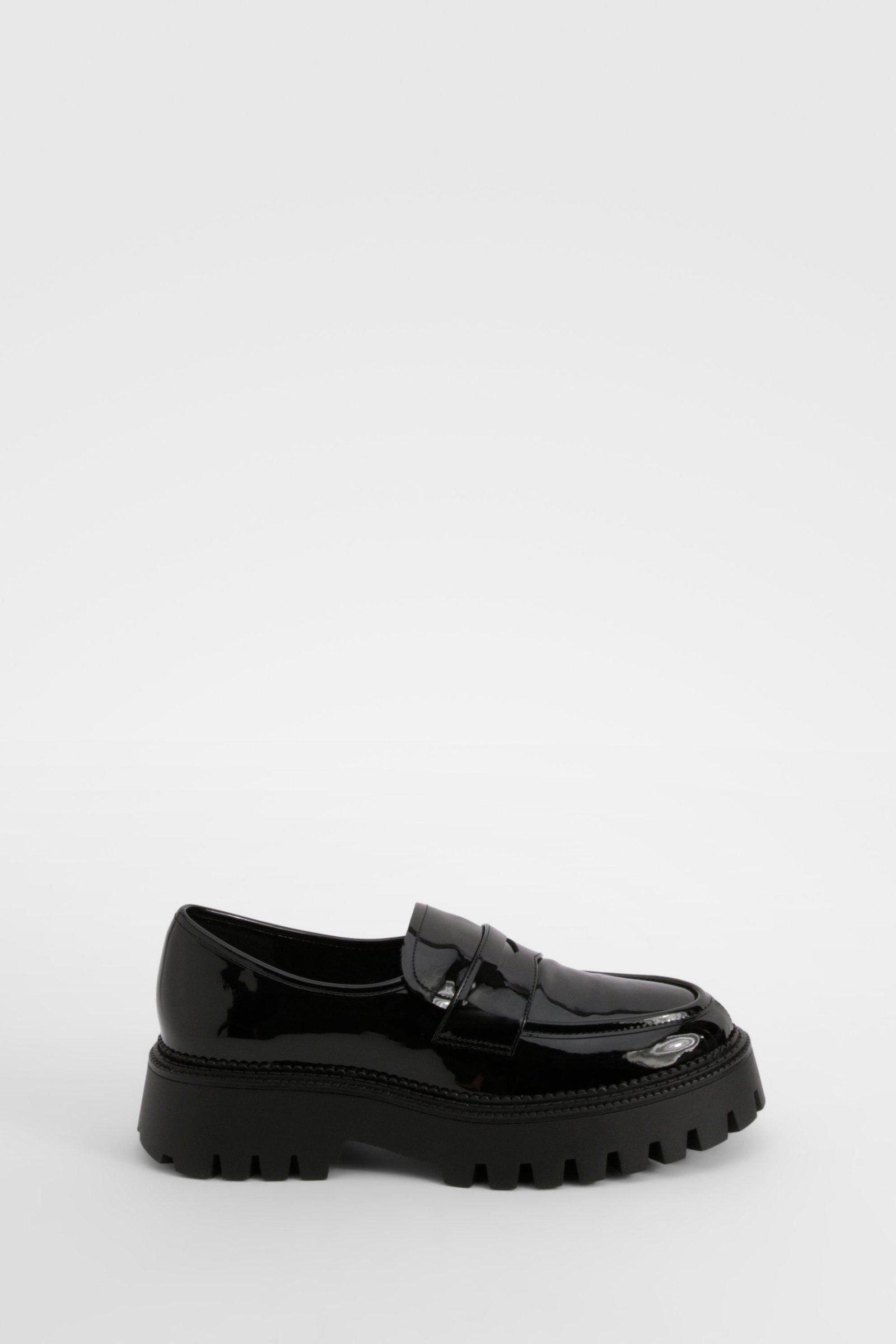 Patent chunky sole loafers - Wide fit