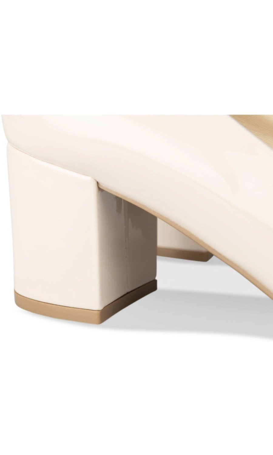 Beige patent square-toe pumps