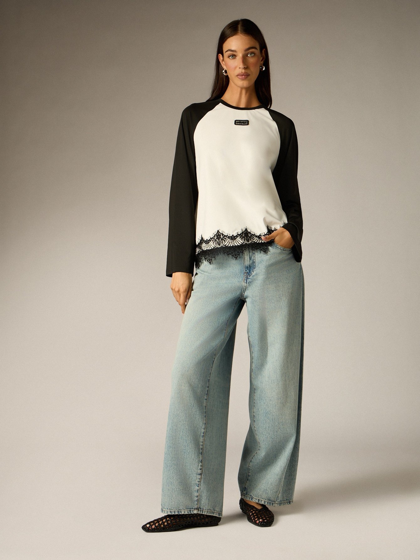 Blouse à manches longues raglan contrastées