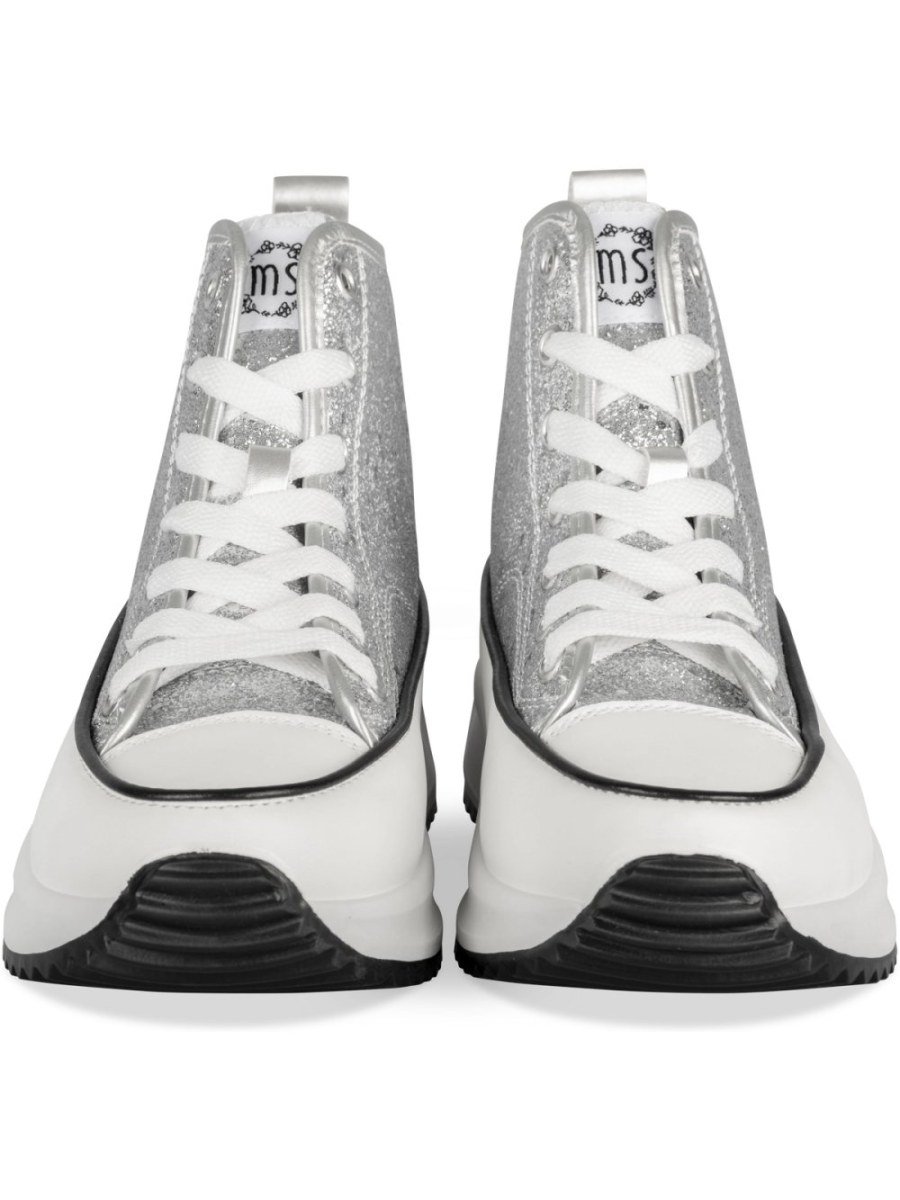 Silver glitter high-top sneakers