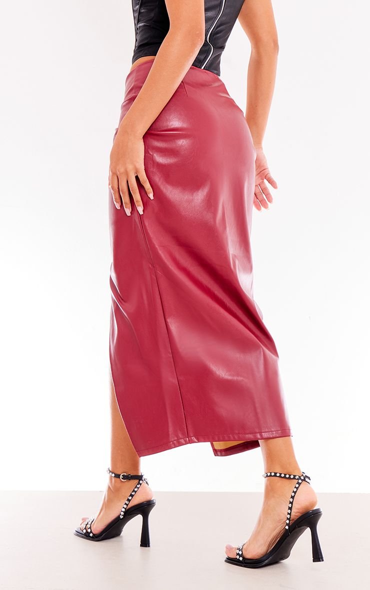 Faux Leather Twist Front Midi Skirt