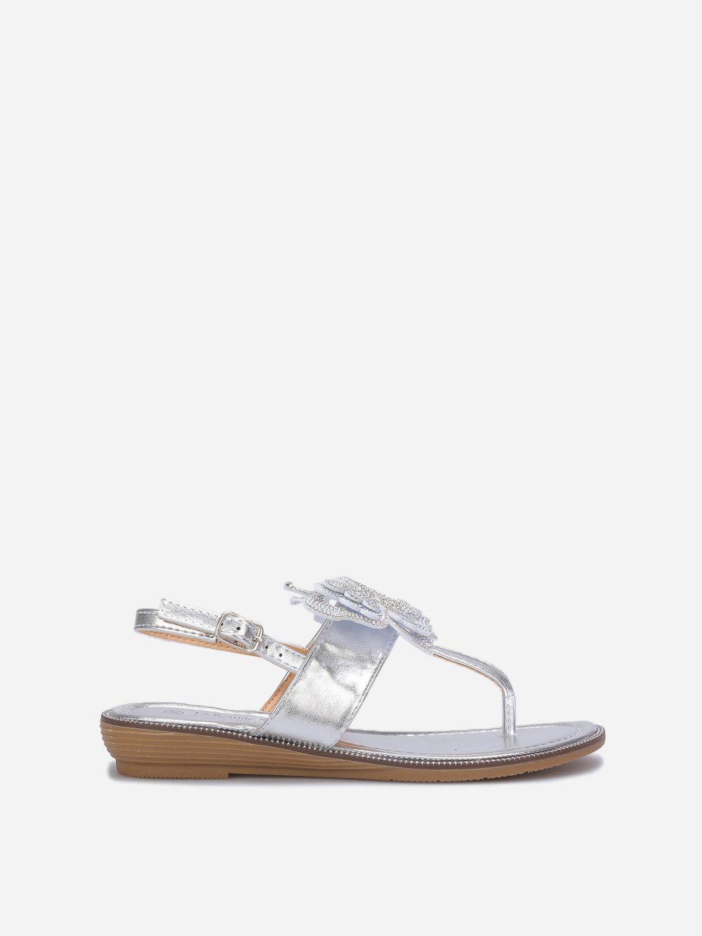 Silver sandals with rhinestone butterfly