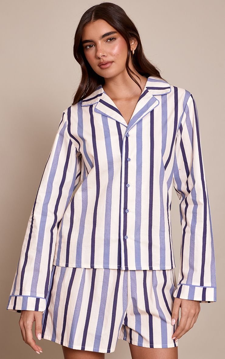 Striped poplin top and shorts pyjama set