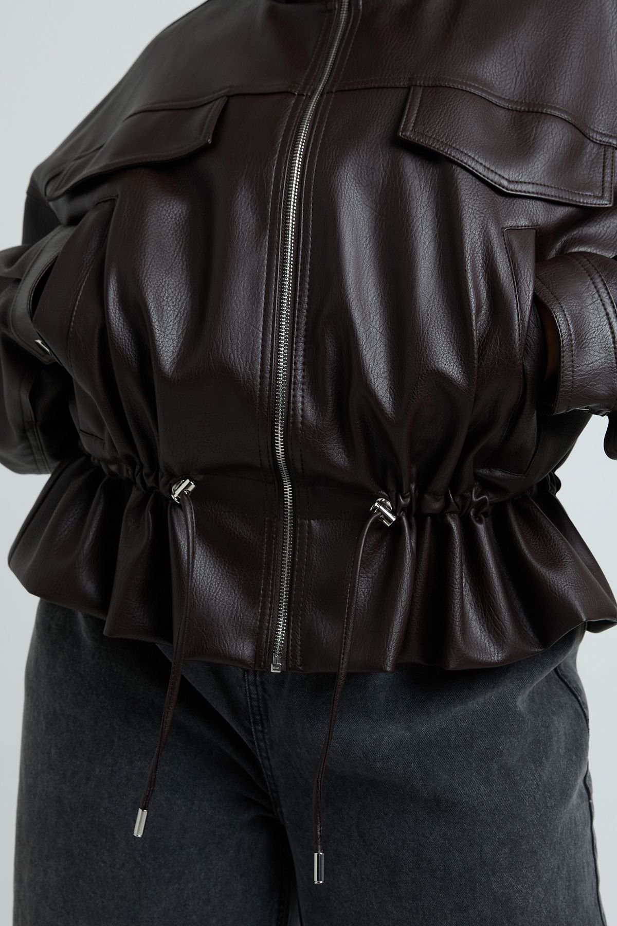 Veste similicuir b col montant - Taille kbira