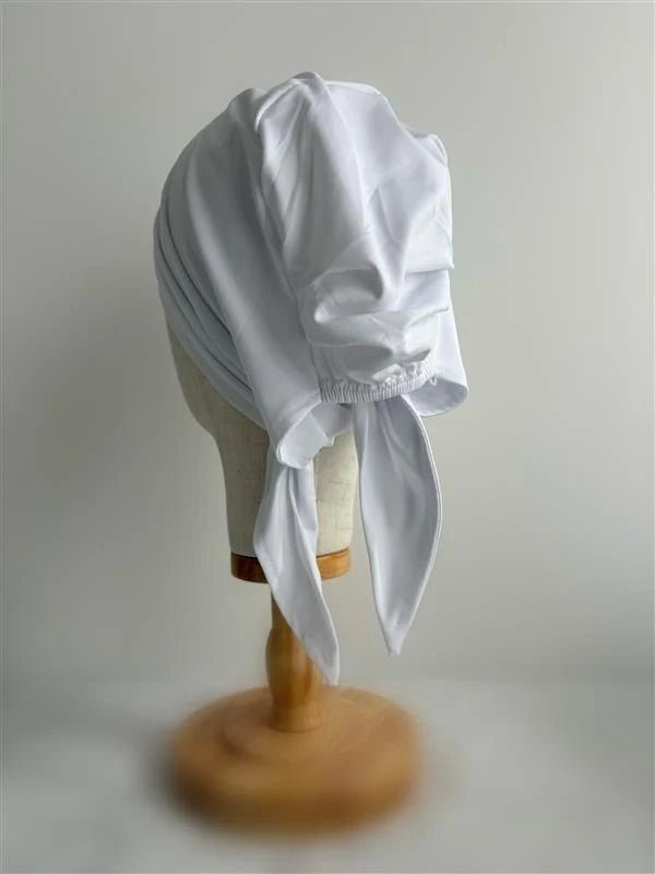 Tie-back modal underscarf bonnet - White