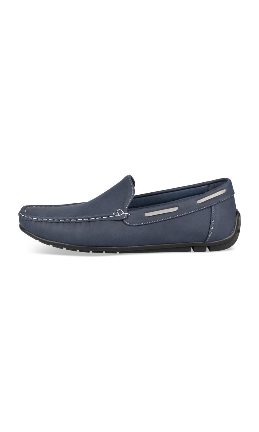Navy driving loafers, grey trim