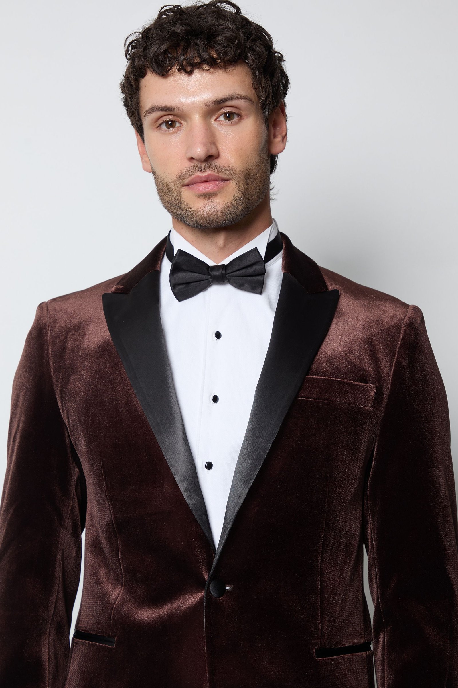 Veste de smoking ajustée en velours chocolat