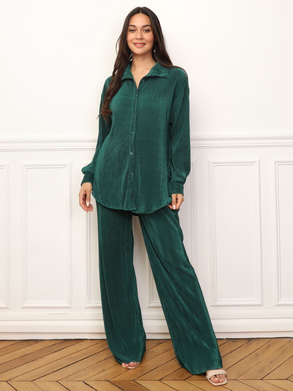 Ensemble chemise w pantalon plissés, khder ghame9