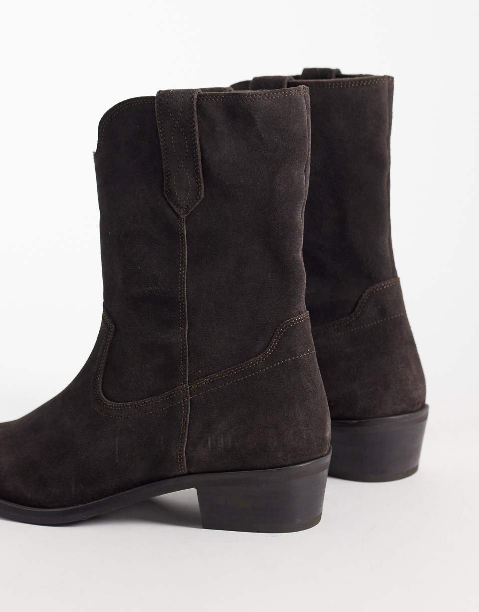 Bottes à enfiler à talon cubain en daim - Marron