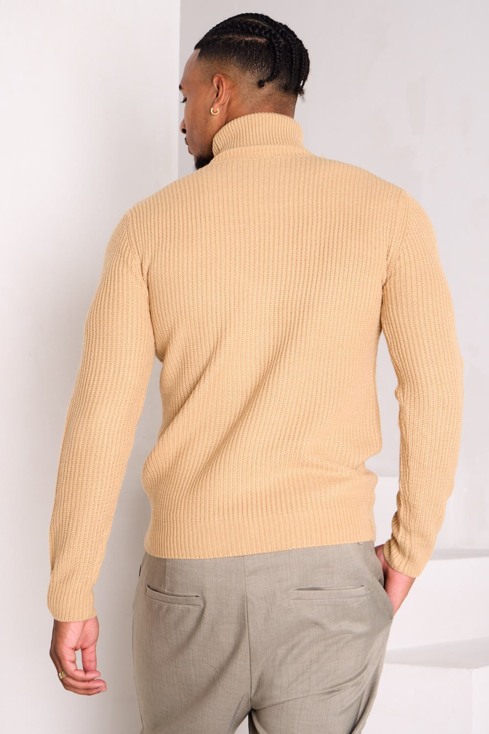 Pull maille b col roulé camel