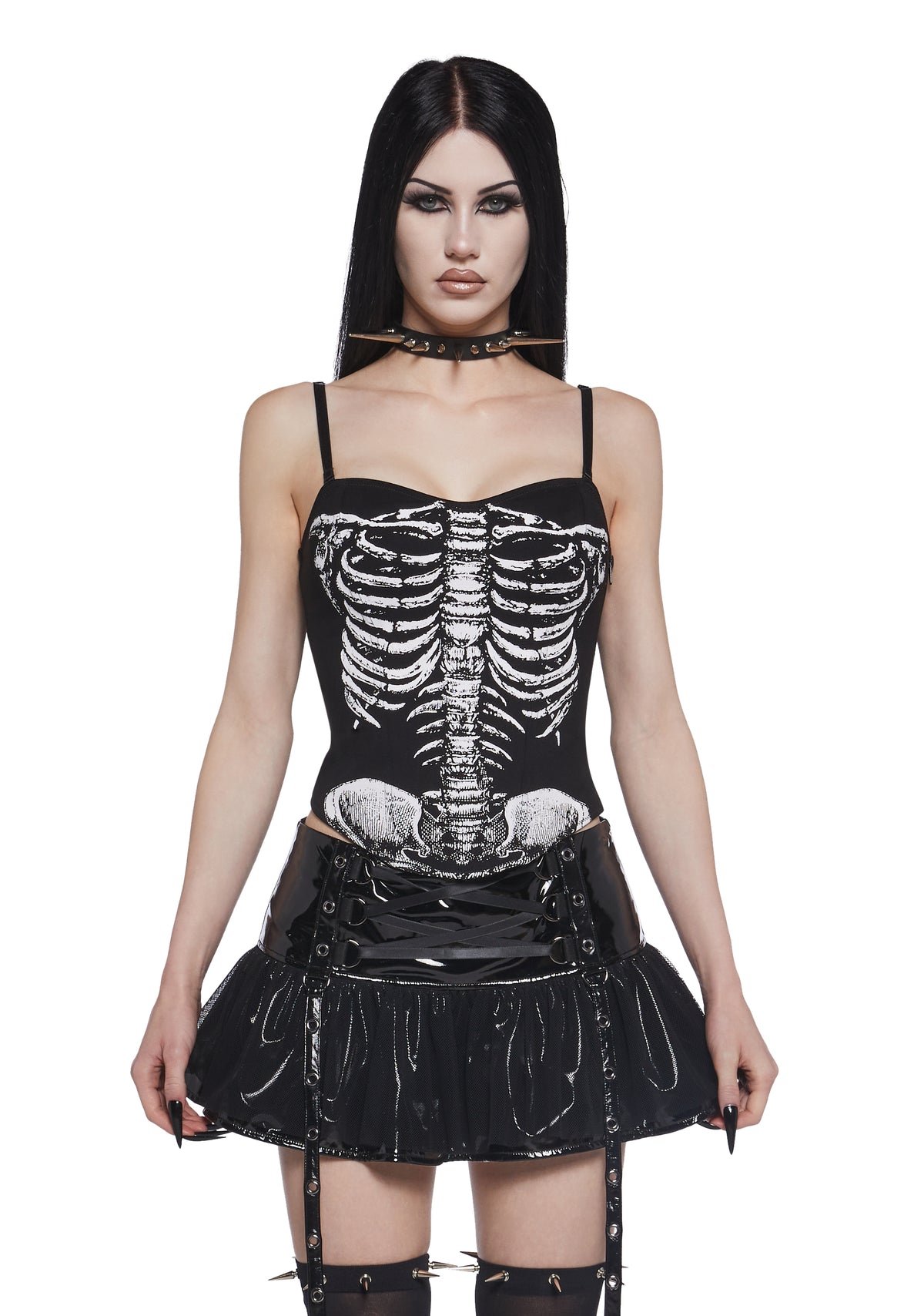 Haut corset imprimé squelette à laçage