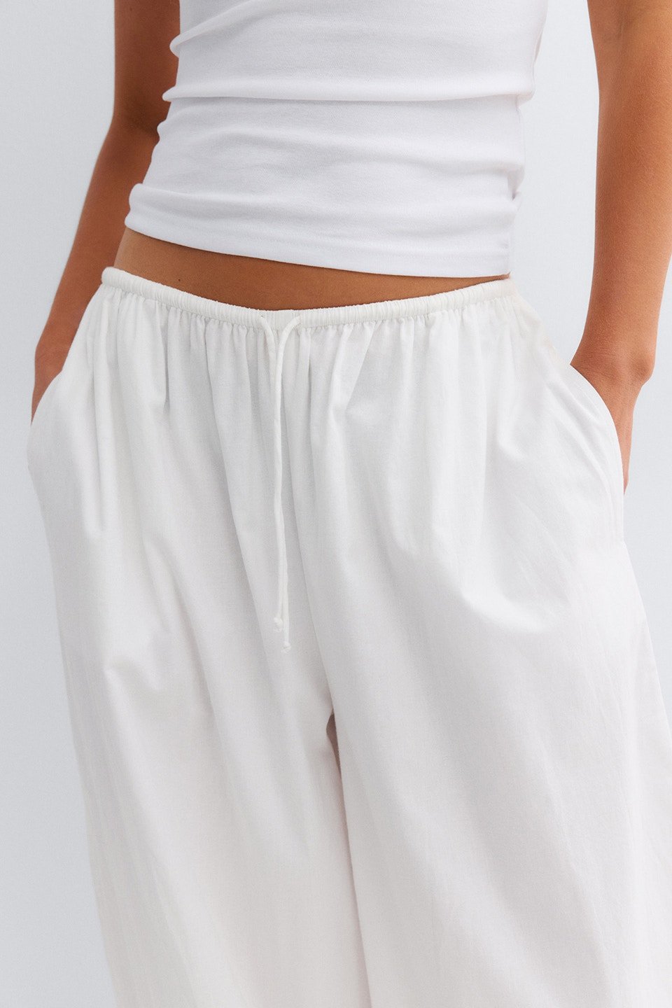 Pantalon ballon en coton taille mi-haute