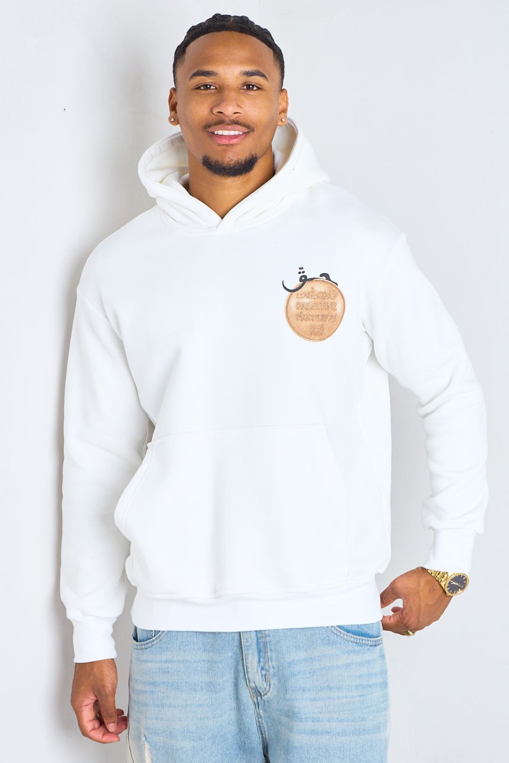 Sweat à capuche ample imprimé Palestine blanc