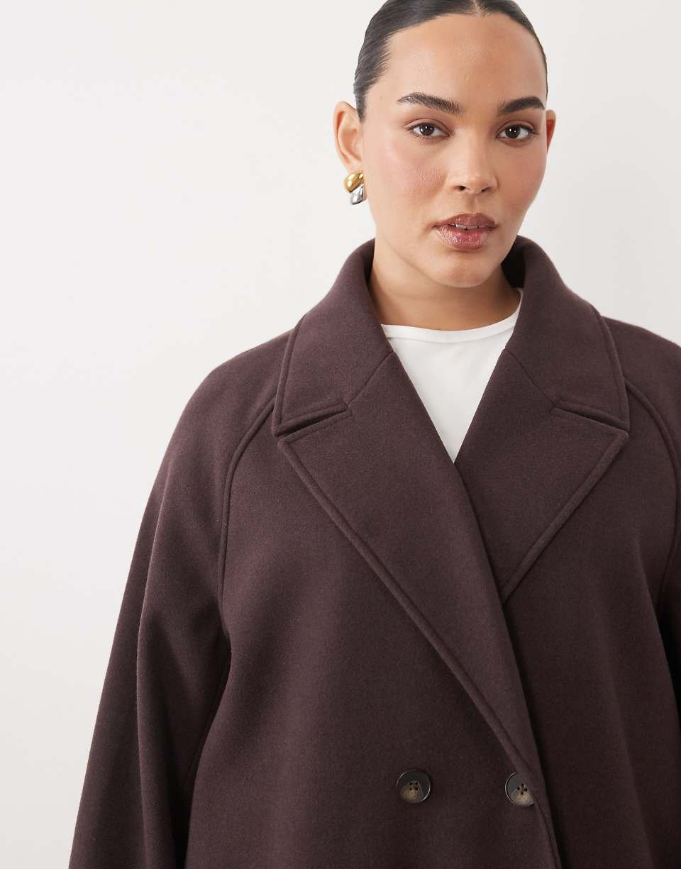 ASOS DESIGN Curve manteau twil croisé lon prune chocolat